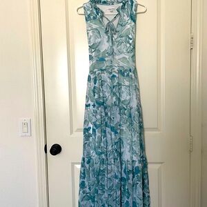 Calvin Klein Leafy Print Maxi Dress - Blue/Green and White